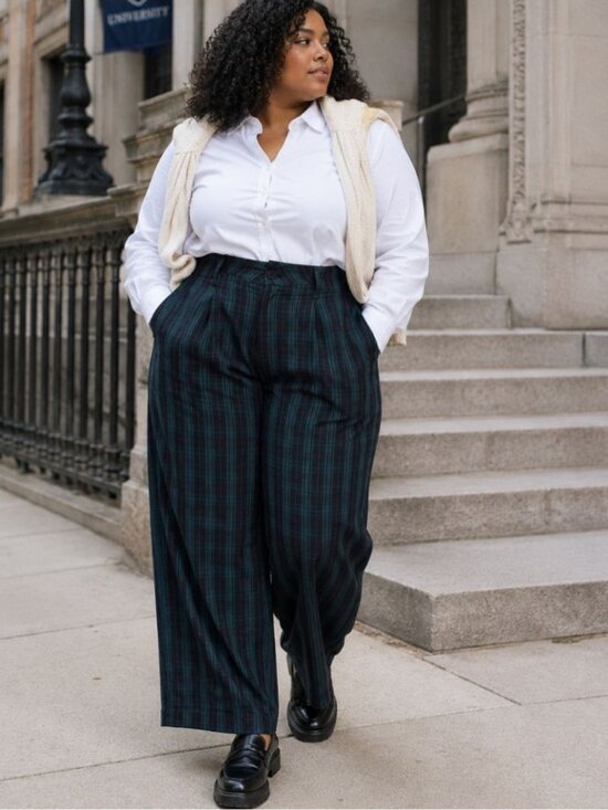 Cider Pants - Cider Plaid Wide Leg Pants Blue Black 4XL Grunge Y2K Streetwear Academia Relaxed